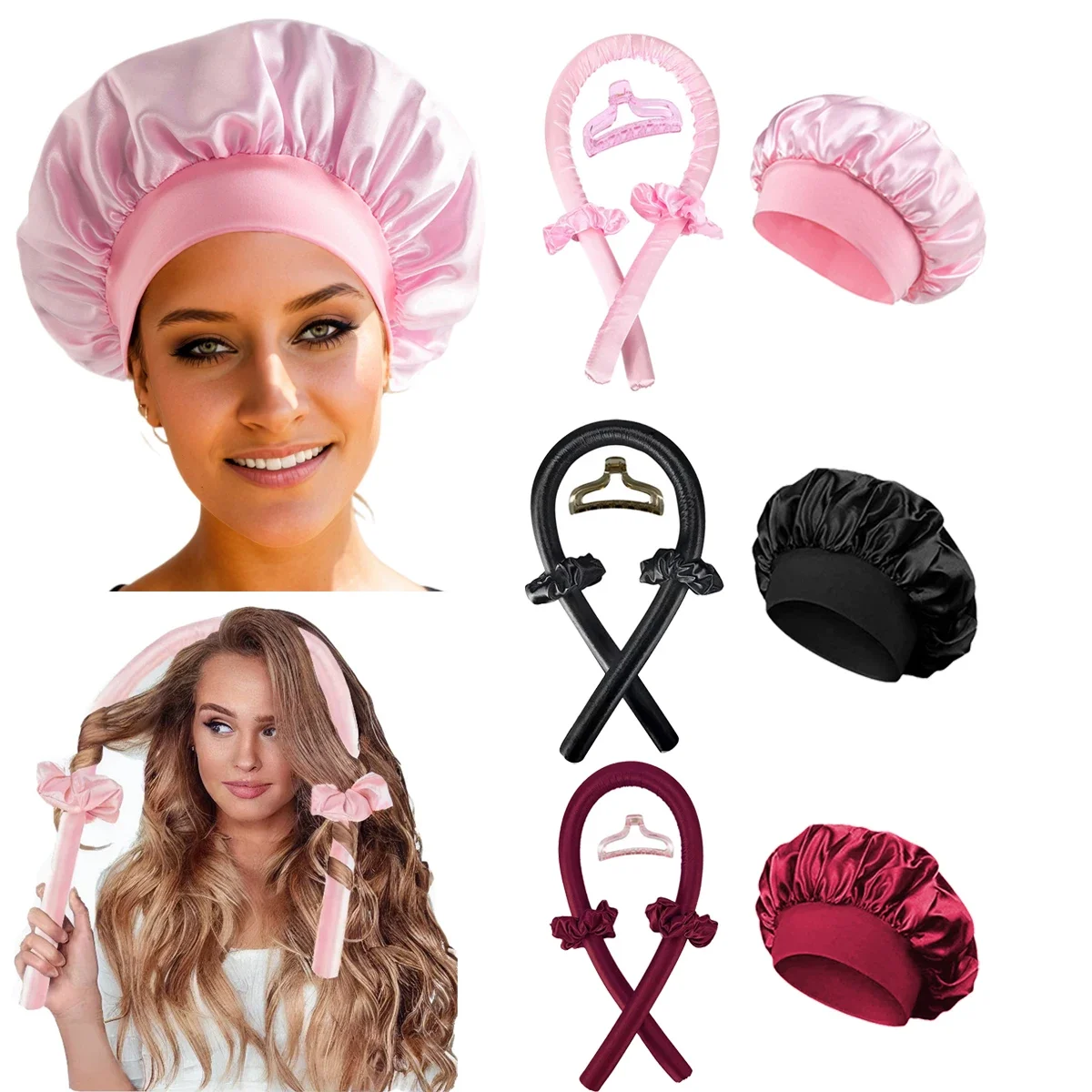 Preacher Curl Pad - ヒートレスカーリングロッドヘッドバンド熱なしヘアカーラーヘアローラーソフトカーラー怠惰なカールサテンボンネットナイトキャップヘアスタイリングツール