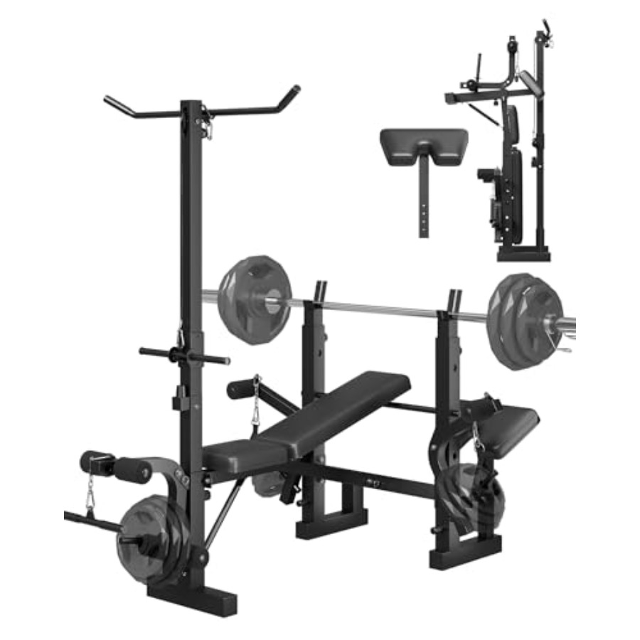 Preacher Curl Pad - ホームジム8in1折りたたみ式ウェイトベンチセット（プリチャーカールパッド、ラットプルダウン、レッグエクステンション、カールアタッチメント付き）全身エクササイズ用