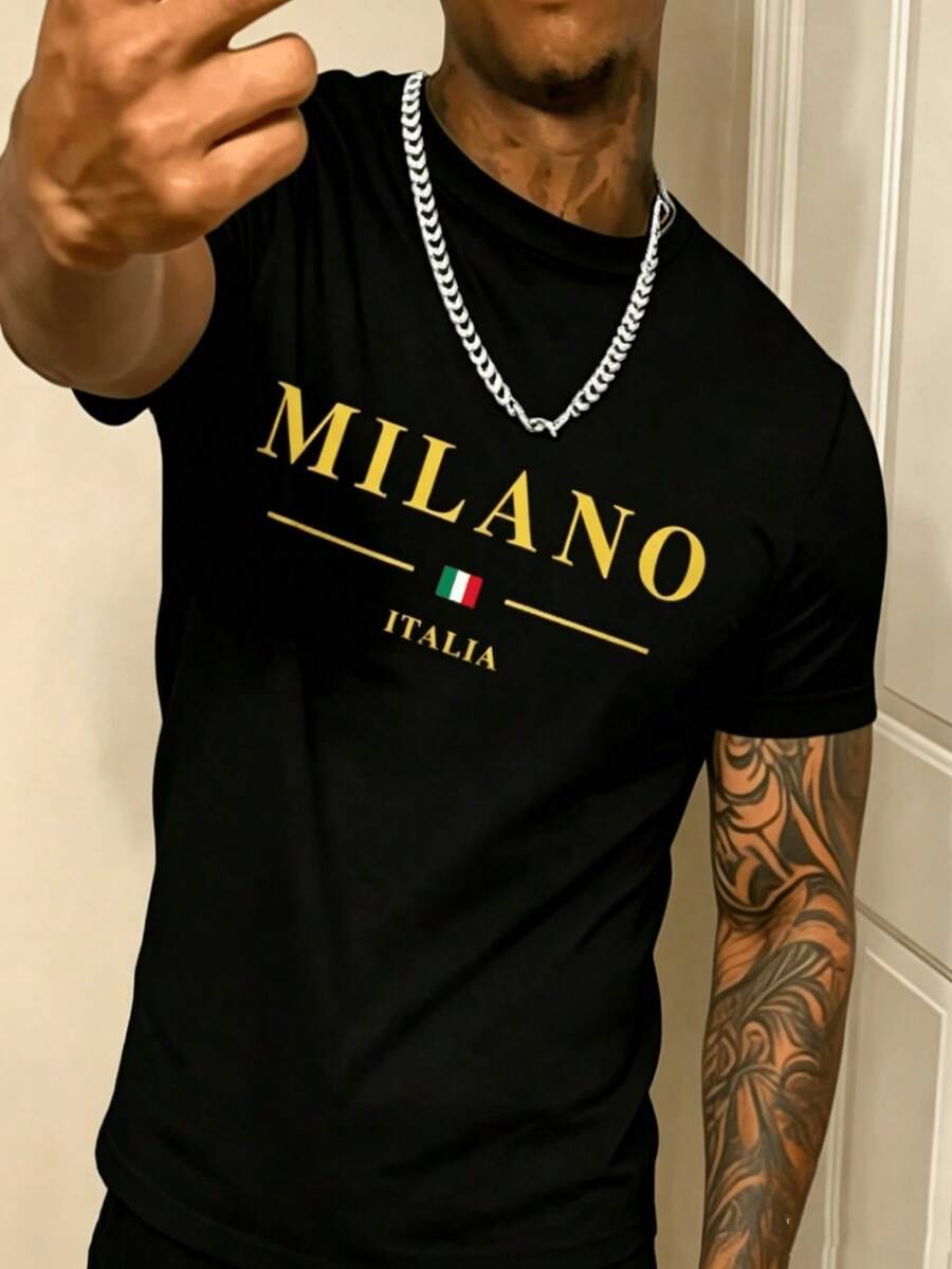 Home Gym Gold - メンズコットンゴールドミラノ半袖Tシャツ、カジュアルサマーティー、ソフトで通気性があり、通勤、ストリートウェア、ジム、ビーチ、キャンプに最適