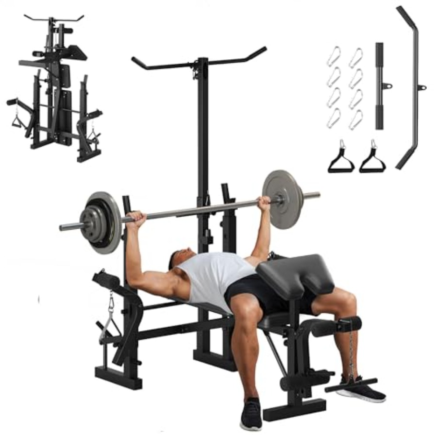 Preacher Curl Pad - ホームジム筋トレベンチセット：7-in-1調整可能なウェイトベンチ（レッグエクステンション/カールプレーチャーカールパッド付き）折りたたみ式スチール製