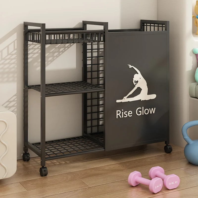 Home Gym Yoga Studio - ホイール付きモバイルフィットネスカート - ホームジム、ヨガスタジオ、ガレージ用マルチスポーツオーガナイザー、頑丈なギアラック