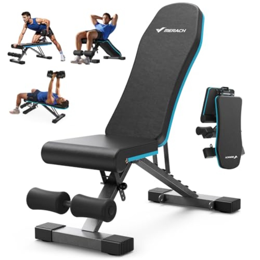 Home Gym With Leg Press - 折りたたみ式ウェイトベンチ（家庭用ジム向け）、990ポンド耐荷重、角度調整可能なインクラインベンチプレス、ブラックスチール製、72段階のトレーニング角度調整可能