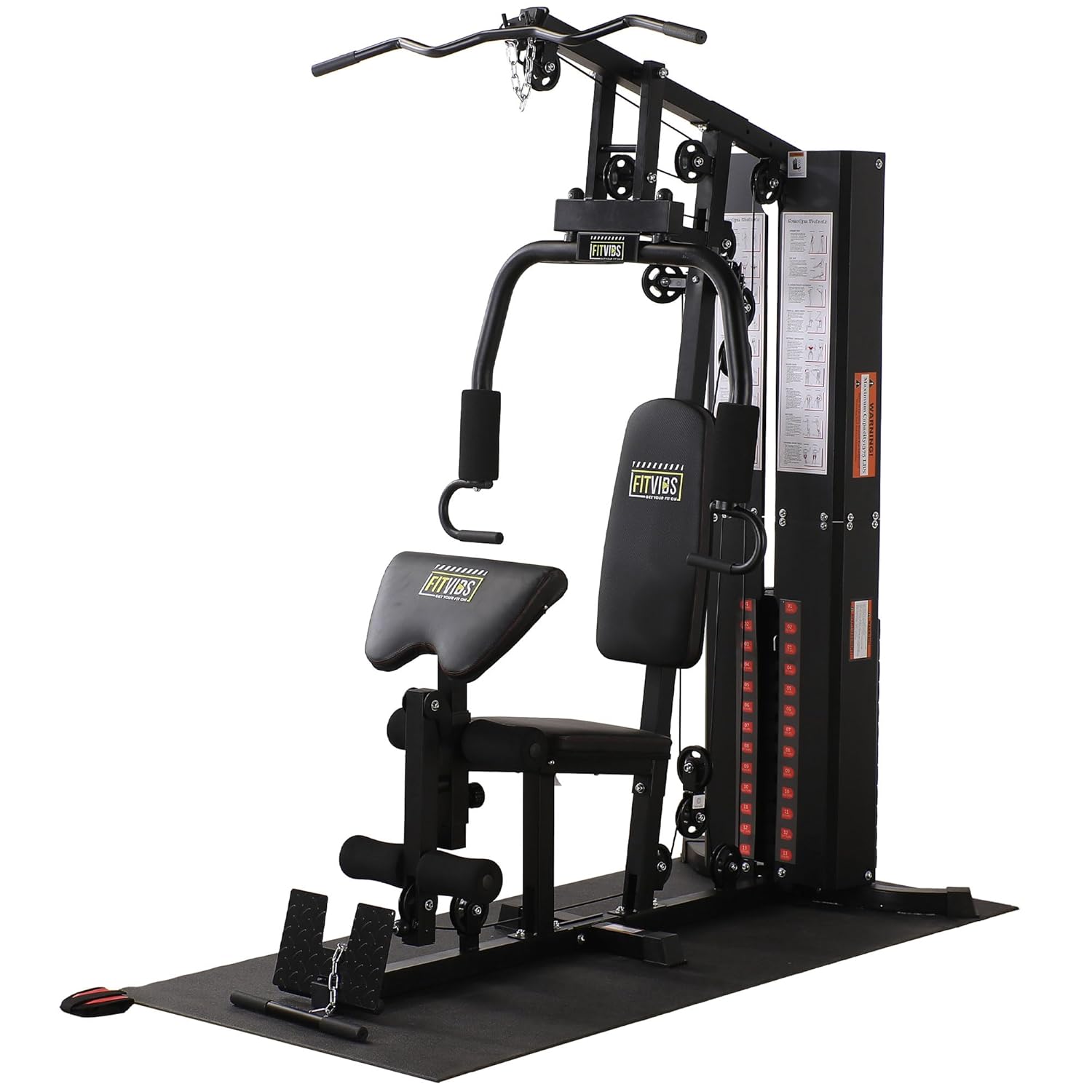 Home Gym Training Program - 多機能スチールフレームホームジムマシン（フロアマット付き）– 160ポンドのウェイトを備えた筋力トレーニングワークアウトステーション、カスタム仕様