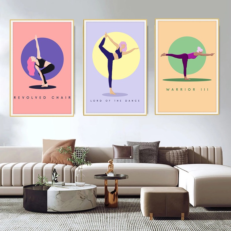 現代抽象ヨガポーズポスター カラフルなボディビルディング キ - Home Gym Yoga Studio のレビューと価格