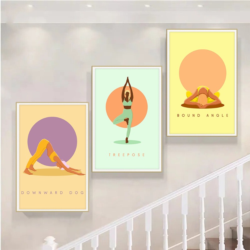 現代抽象ヨガポーズポスター カラフルなボディビルディング キ - Home Gym Yoga Studio のレビューと価格