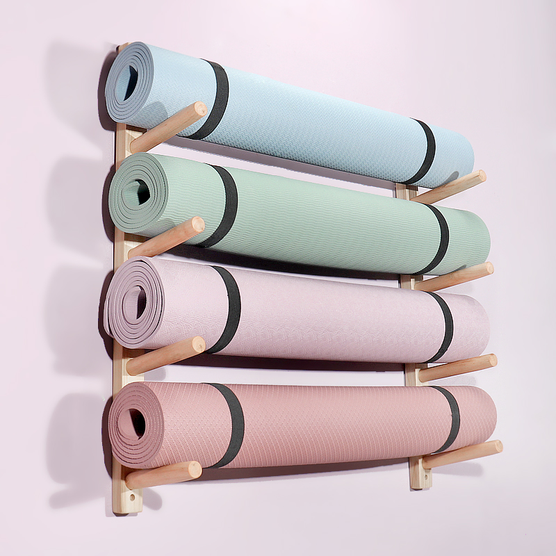 木製ヨガマットホルダー壁掛け - フォームローラーラック、マ - Home Gym Yoga Studio のレビューと価格