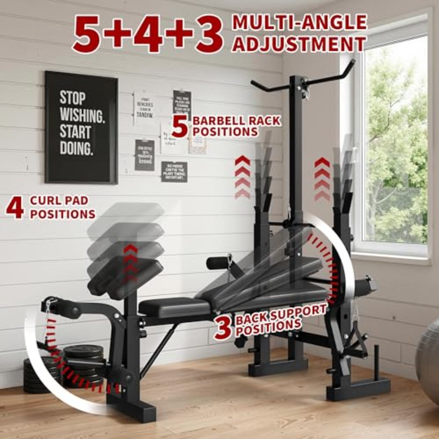 ホームジムウェイトベンチセット：スチールフレームブラック多機 - Home Gym With Leg Press のレビューと価格