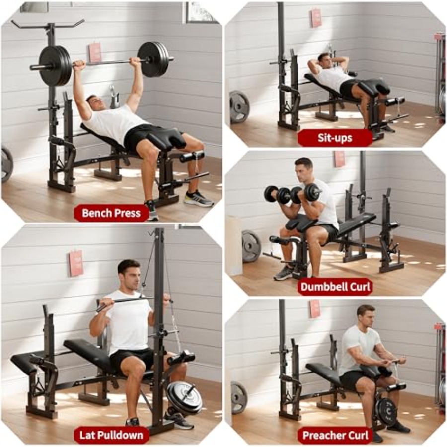ホームジムウェイトベンチセット：スチールフレームブラック多機 - Home Gym With Leg Press のレビューと価格