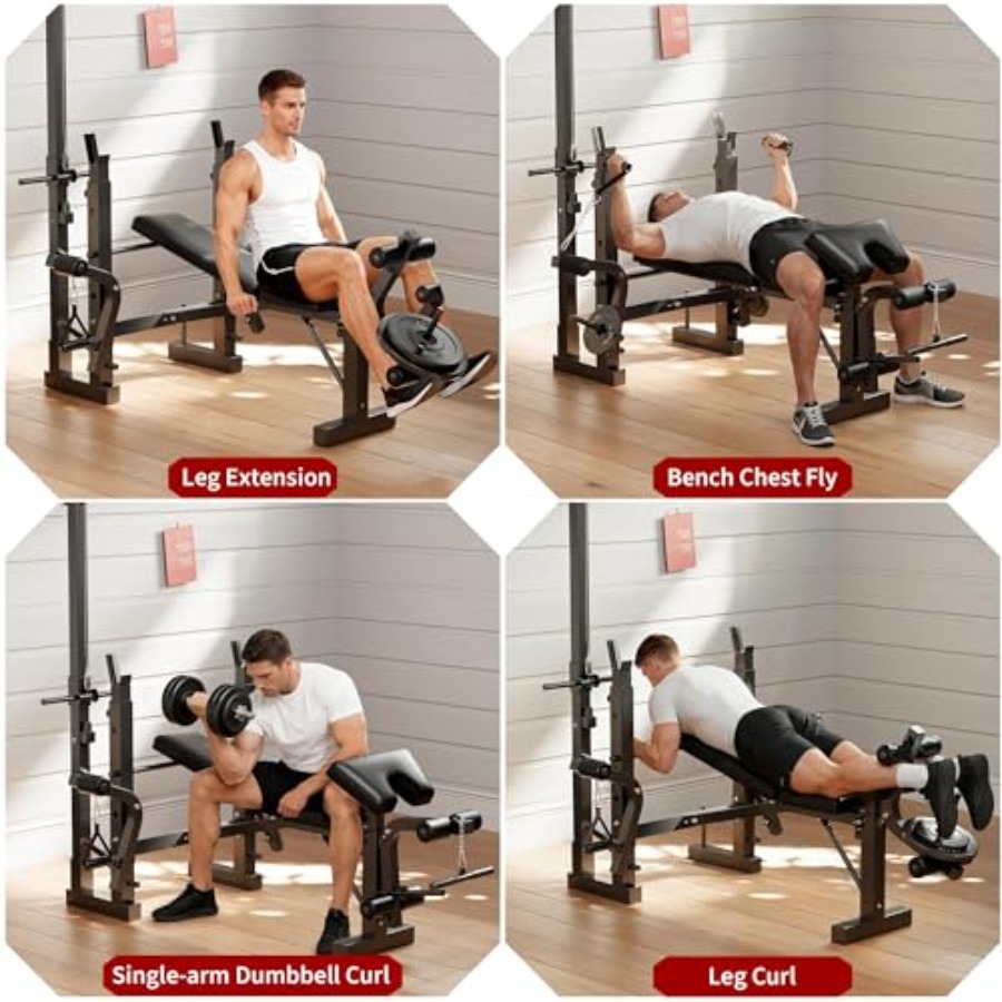 ホームジムウェイトベンチセット：スチールフレームブラック多機 - Home Gym With Leg Press のレビューと価格